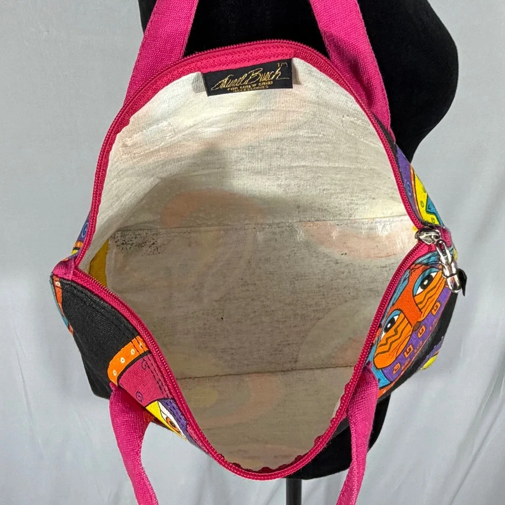 Laurel Burch Sun N Sand Canvas Cat Tote Bag Whimsical Folk Art Bag Vtg 90s Y2K